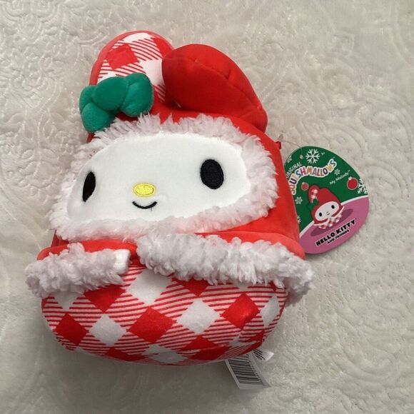 Squishmallow Hello Kitty My Melody Christmas Plush 6.5" New Soft Stuffed Gingham - Picture 1 of 4